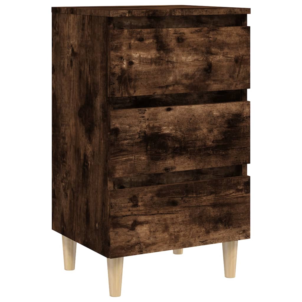Mesita de noche 2 uds patas de madera roble ahumado 40x35x69 cm - Imagen 5