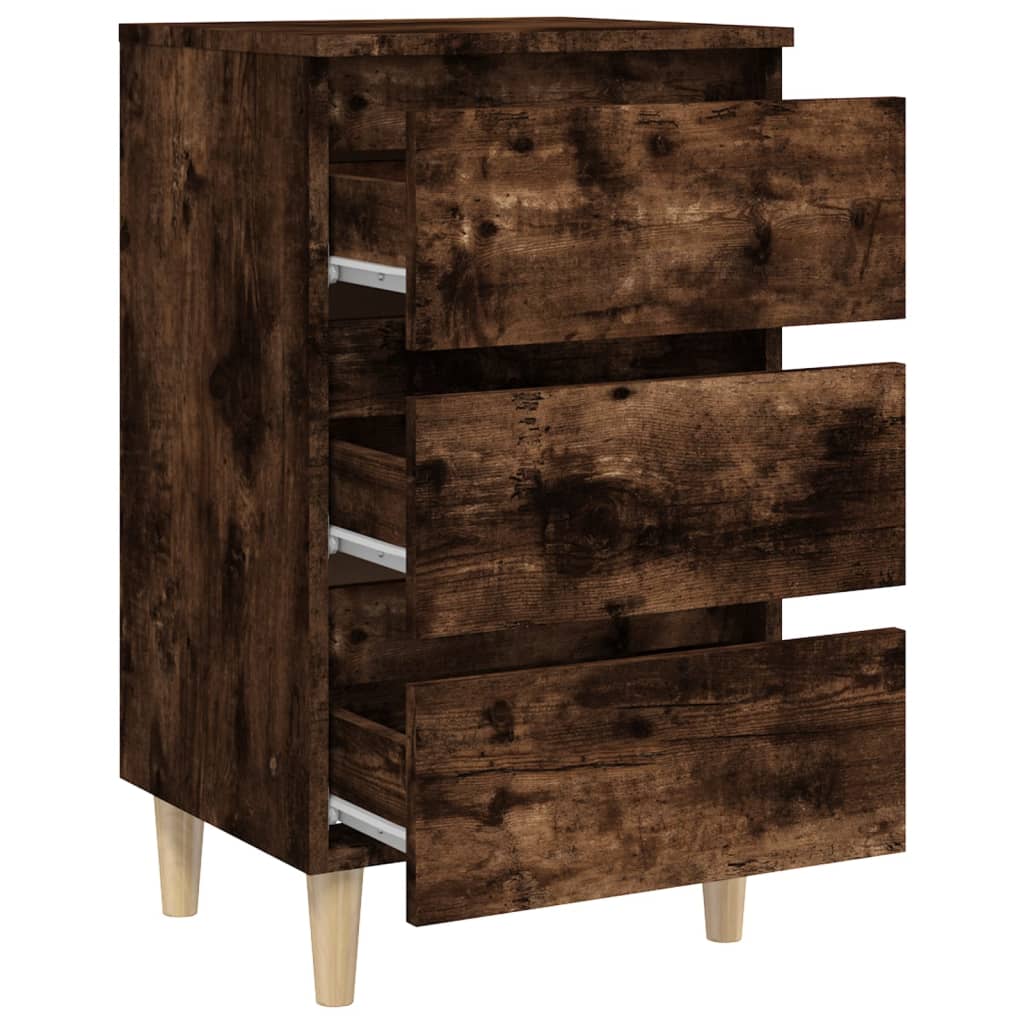 Mesita de noche 2 uds patas de madera roble ahumado 40x35x69 cm - Imagen 8