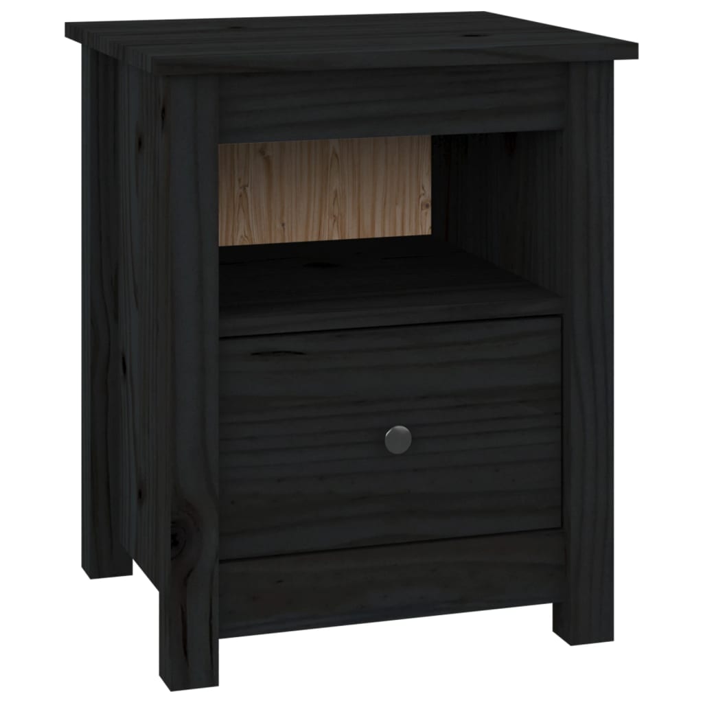 Mesita de noche madera maciza de pino negra 40x35x49 cm - Imagen 2