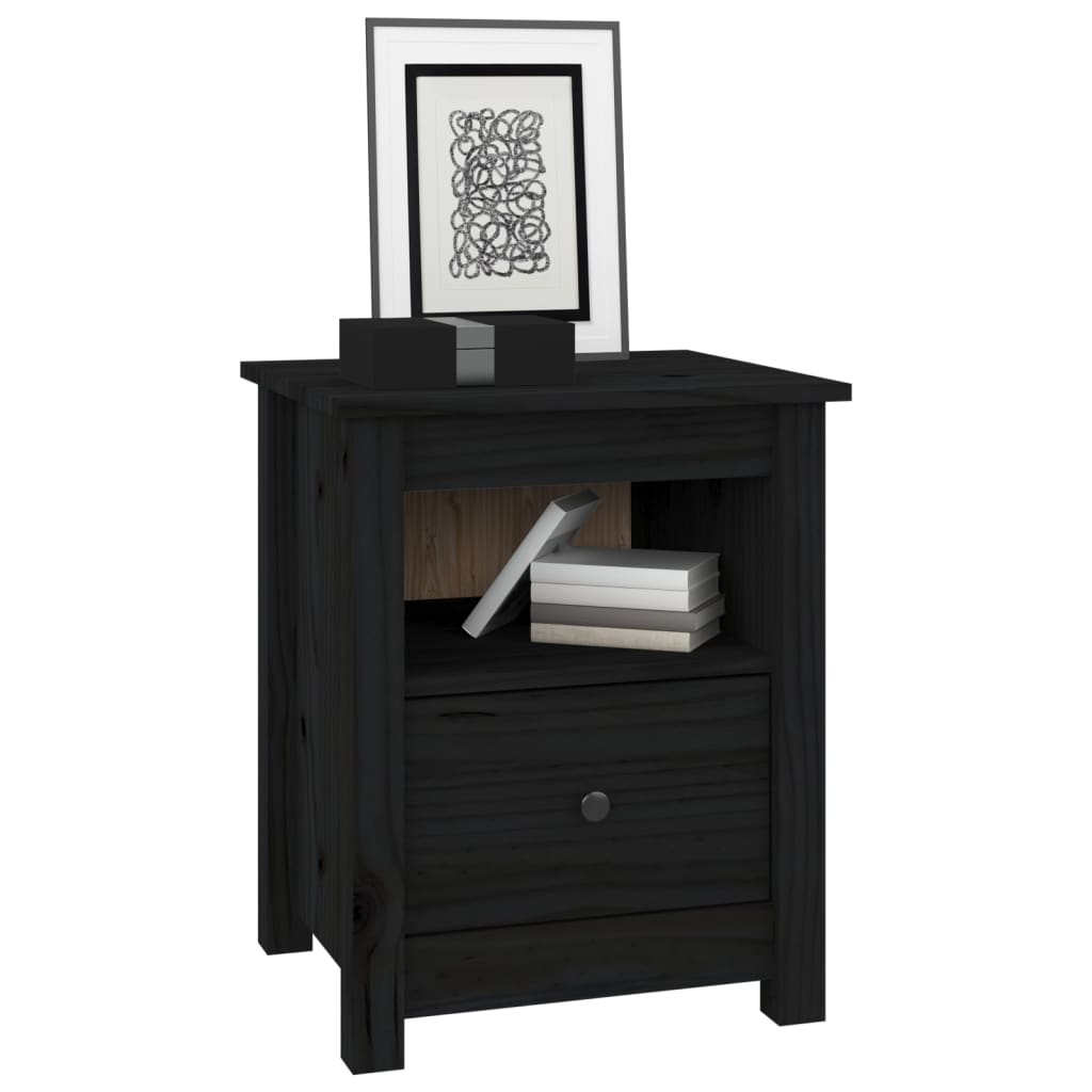Mesita de noche madera maciza de pino negra 40x35x49 cm - Imagen 3