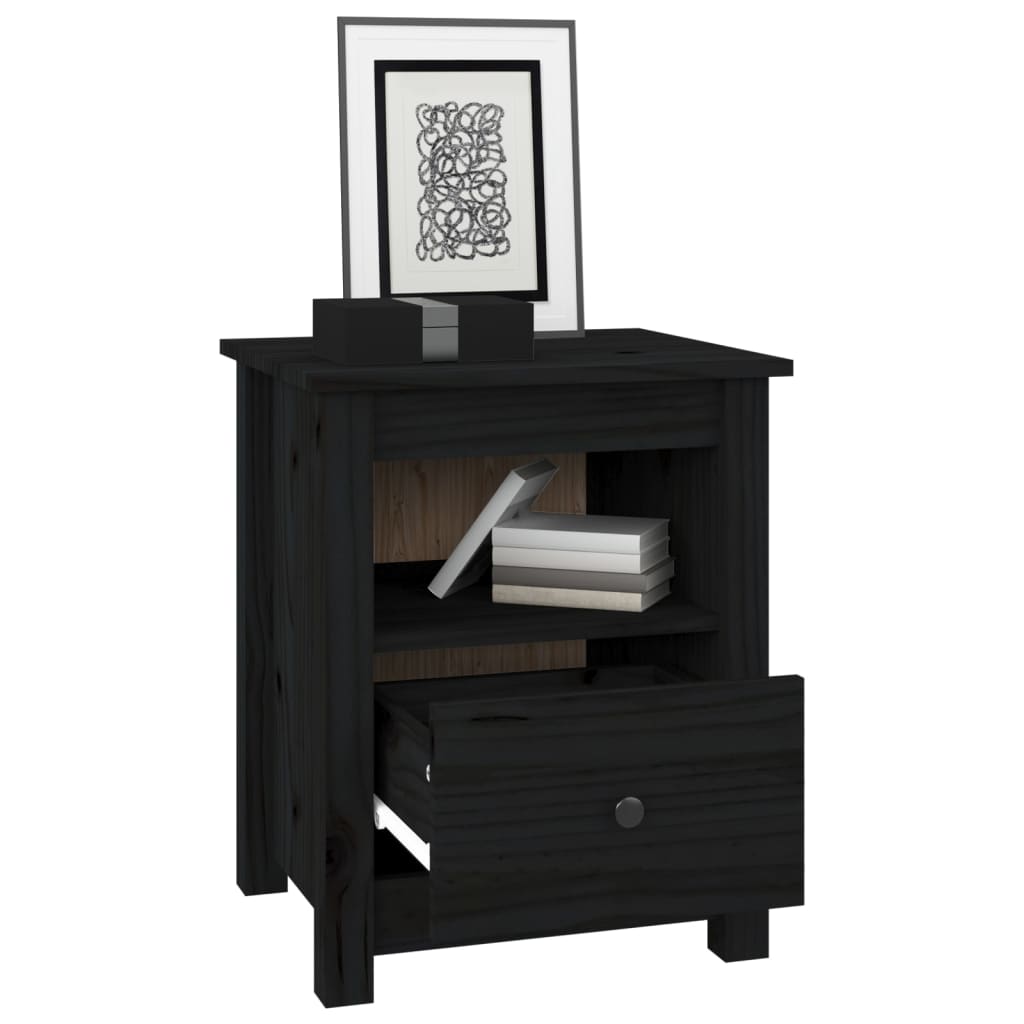 Mesita de noche madera maciza de pino negra 40x35x49 cm - Imagen 4