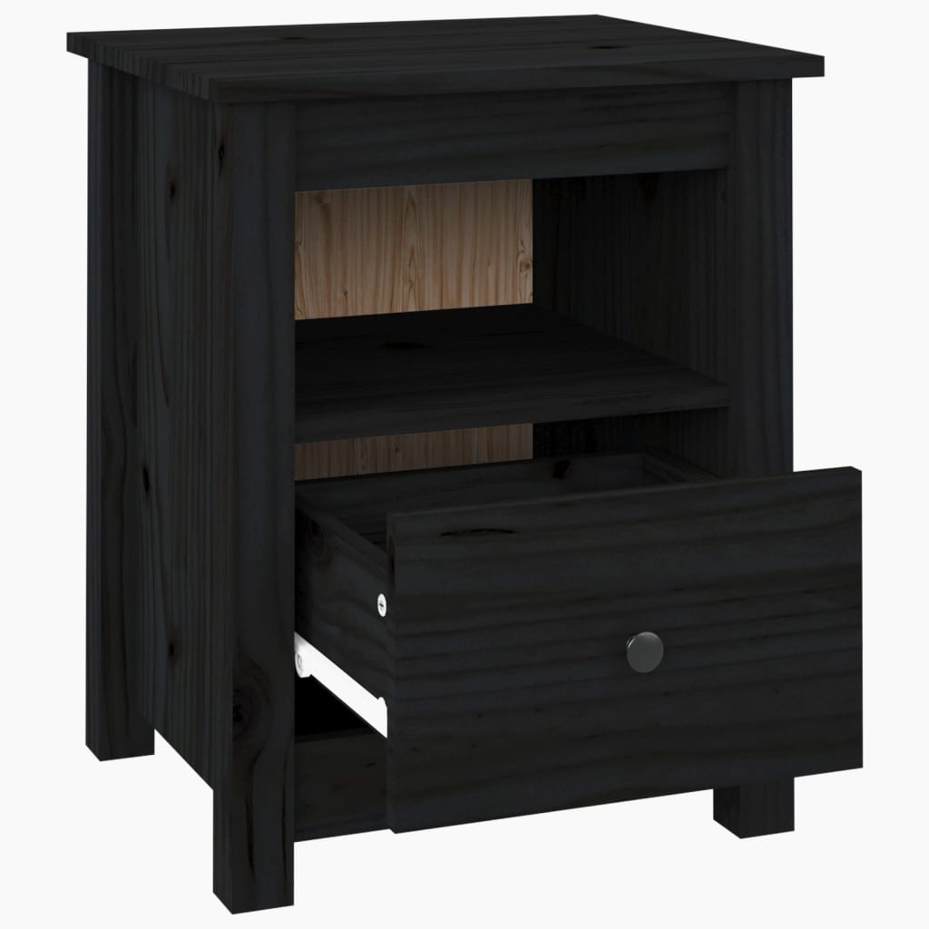 Mesita de noche madera maciza de pino negra 40x35x49 cm - Imagen 6