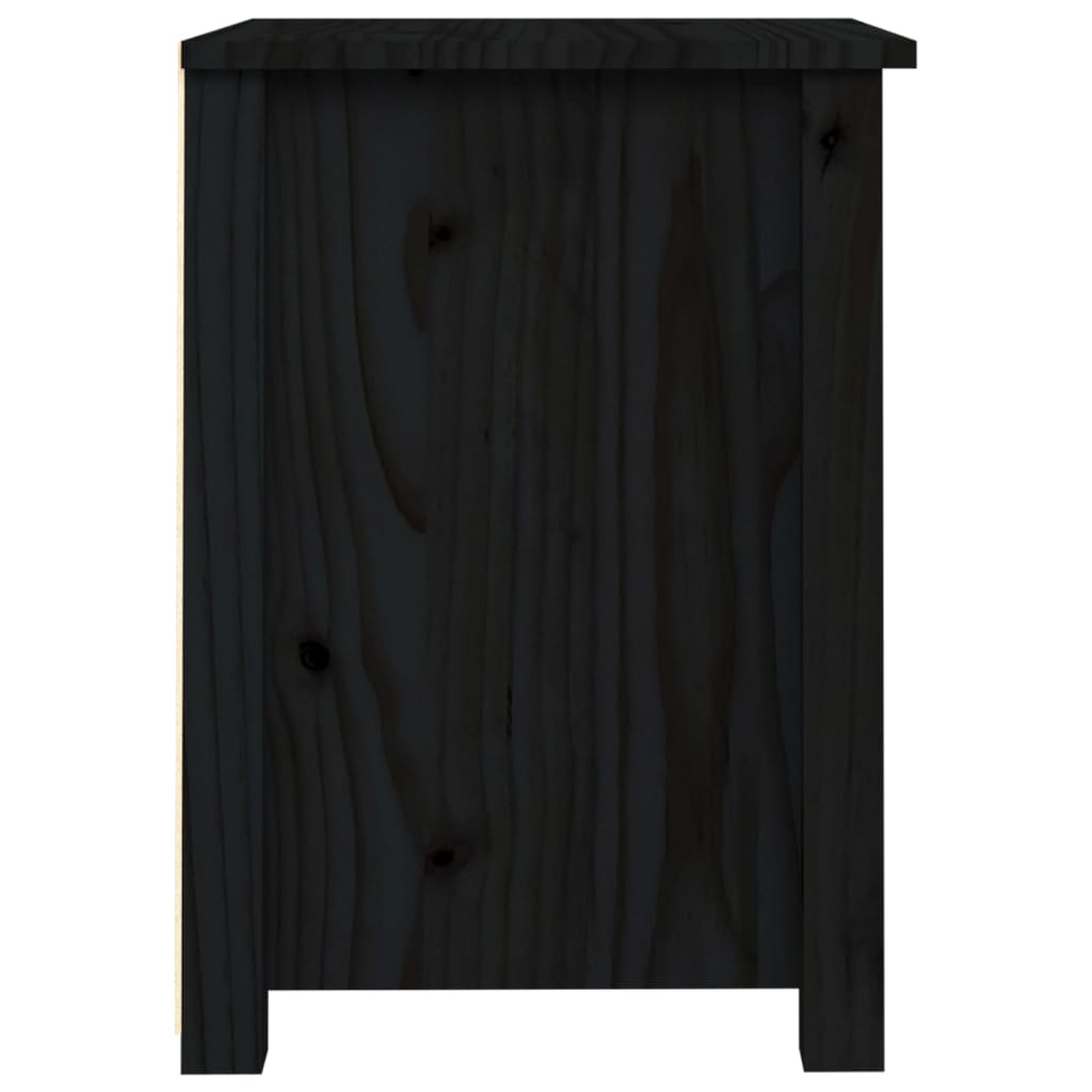 Mesita de noche madera maciza de pino negra 40x35x49 cm - Imagen 7
