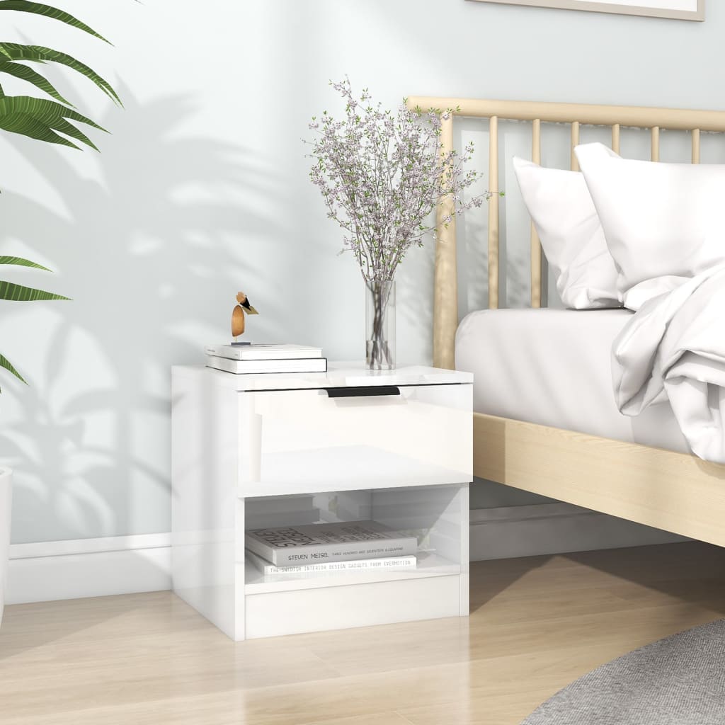 Mesita de noche madera contrachapada blanco brillante