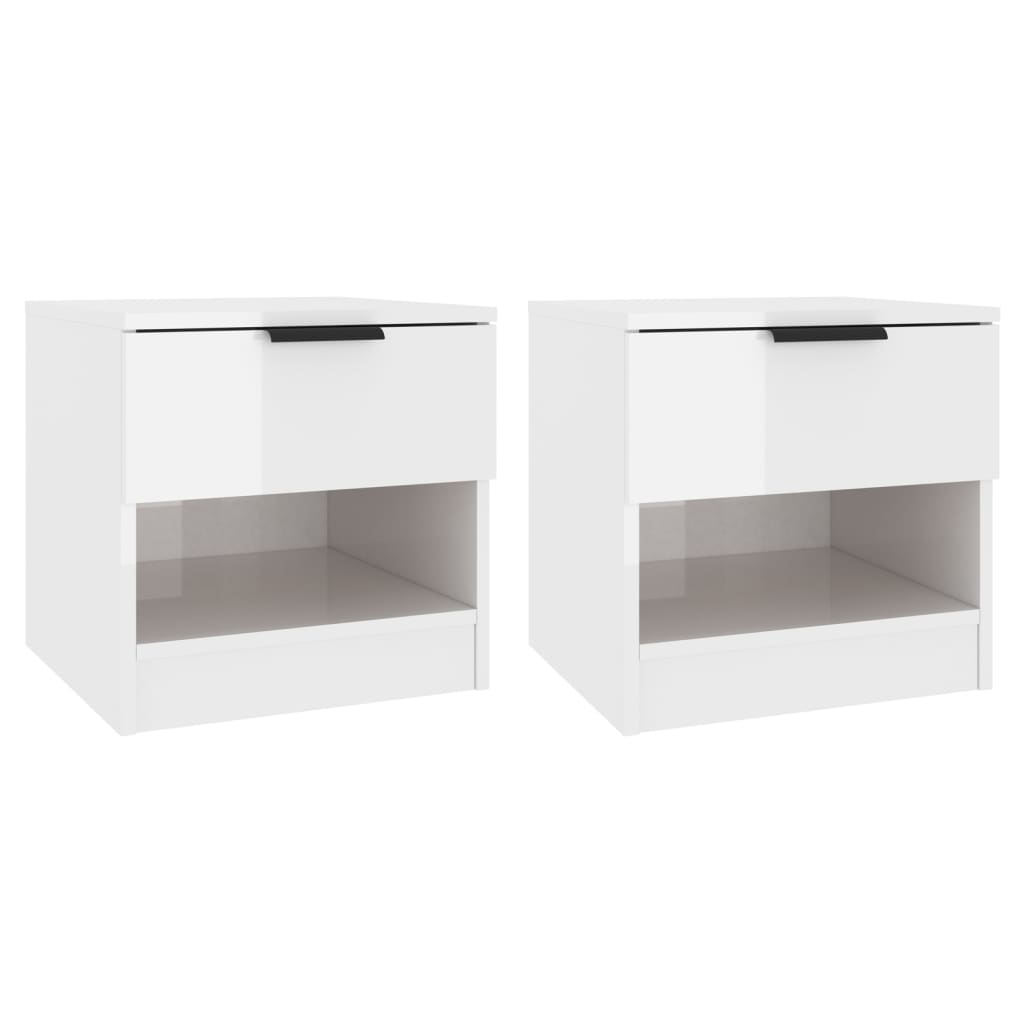 Mesita de noche 2 uds madera contrachapada blanco brillante - Imagen 2