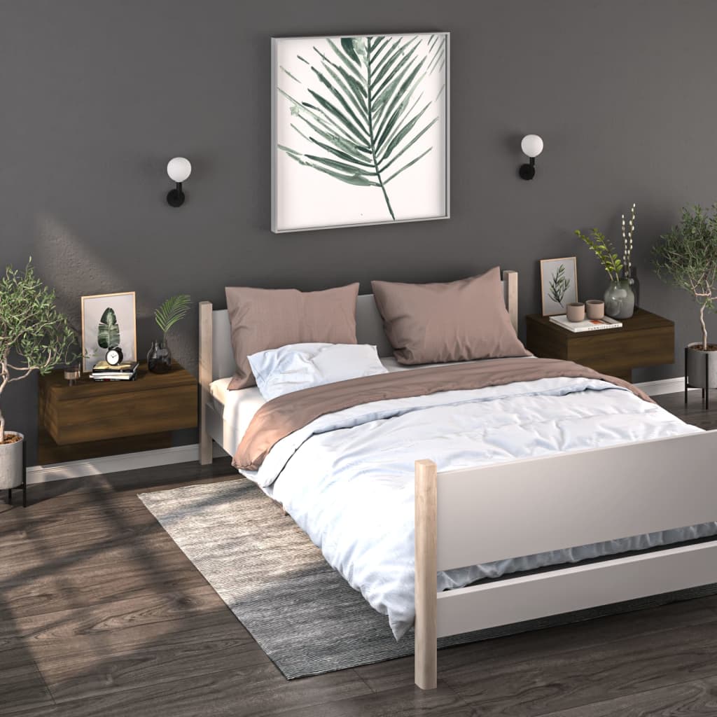 Mesita de noche de pared marrón roble - Imagen 3