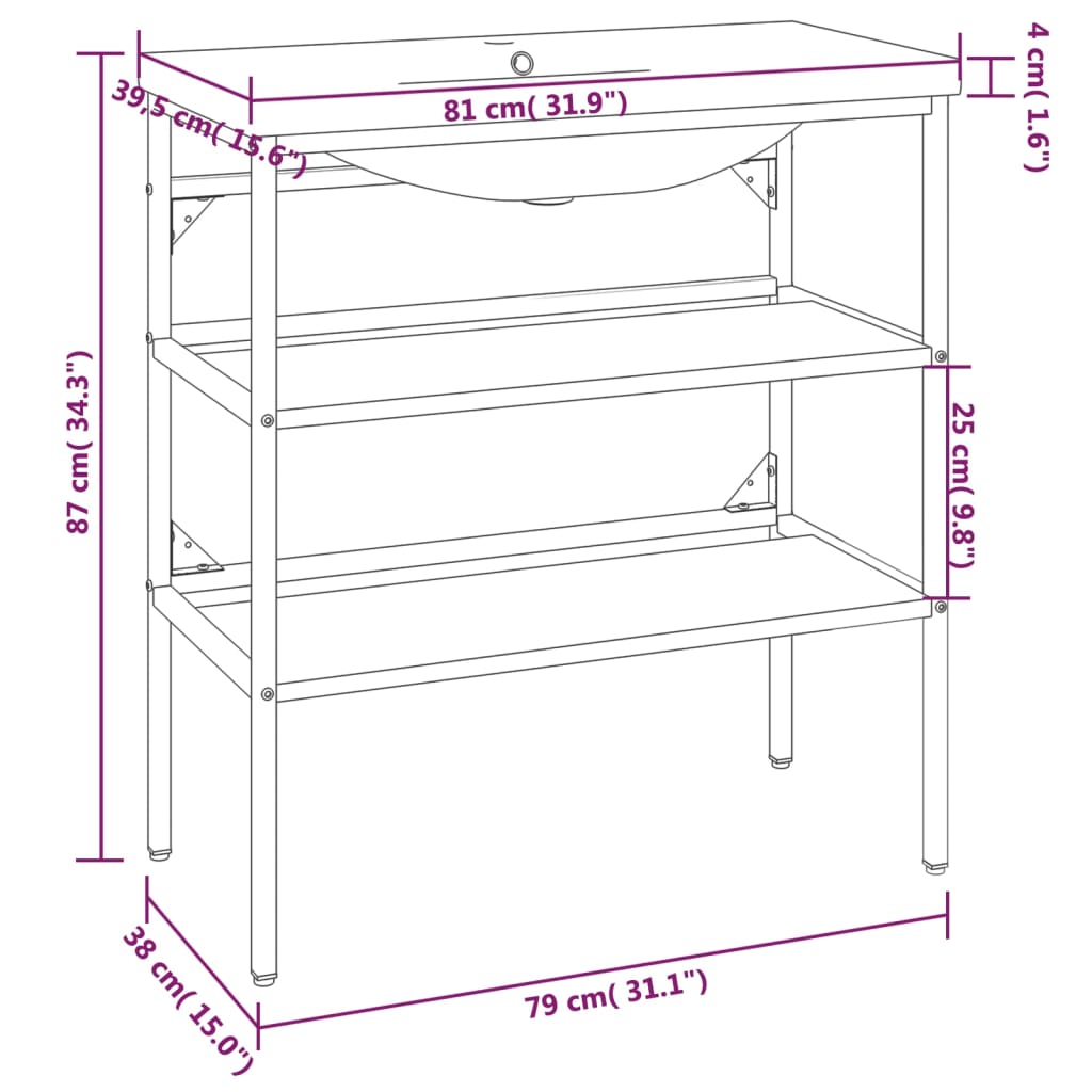 Estructura de baño con lavabo incorporado hierro blanco - Imagen 7
