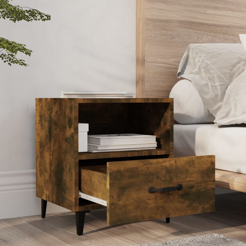 Mesita de noche 2 uds madera contrachapada color roble ahumado - Imagen 9