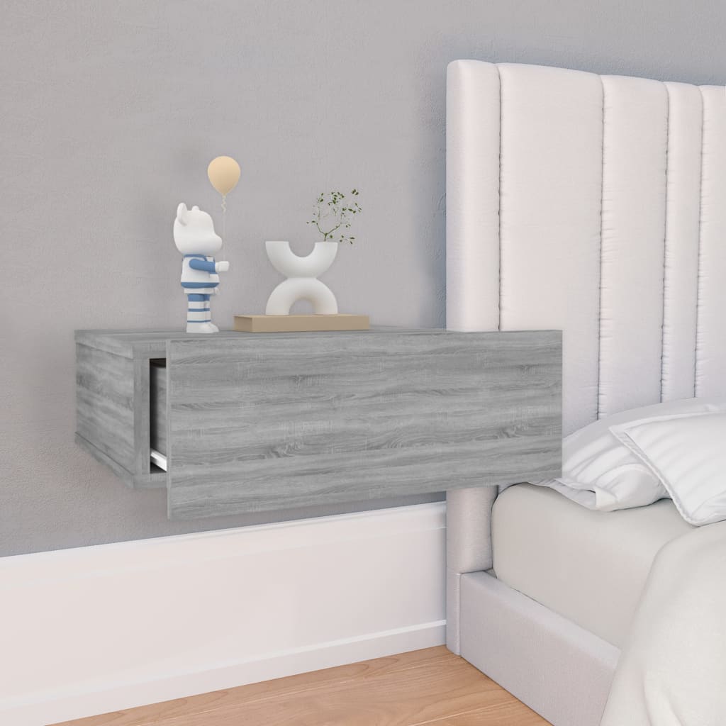 Mesita de noche flotante madera contrachapada gris 40x30x15cm - Imagen 3