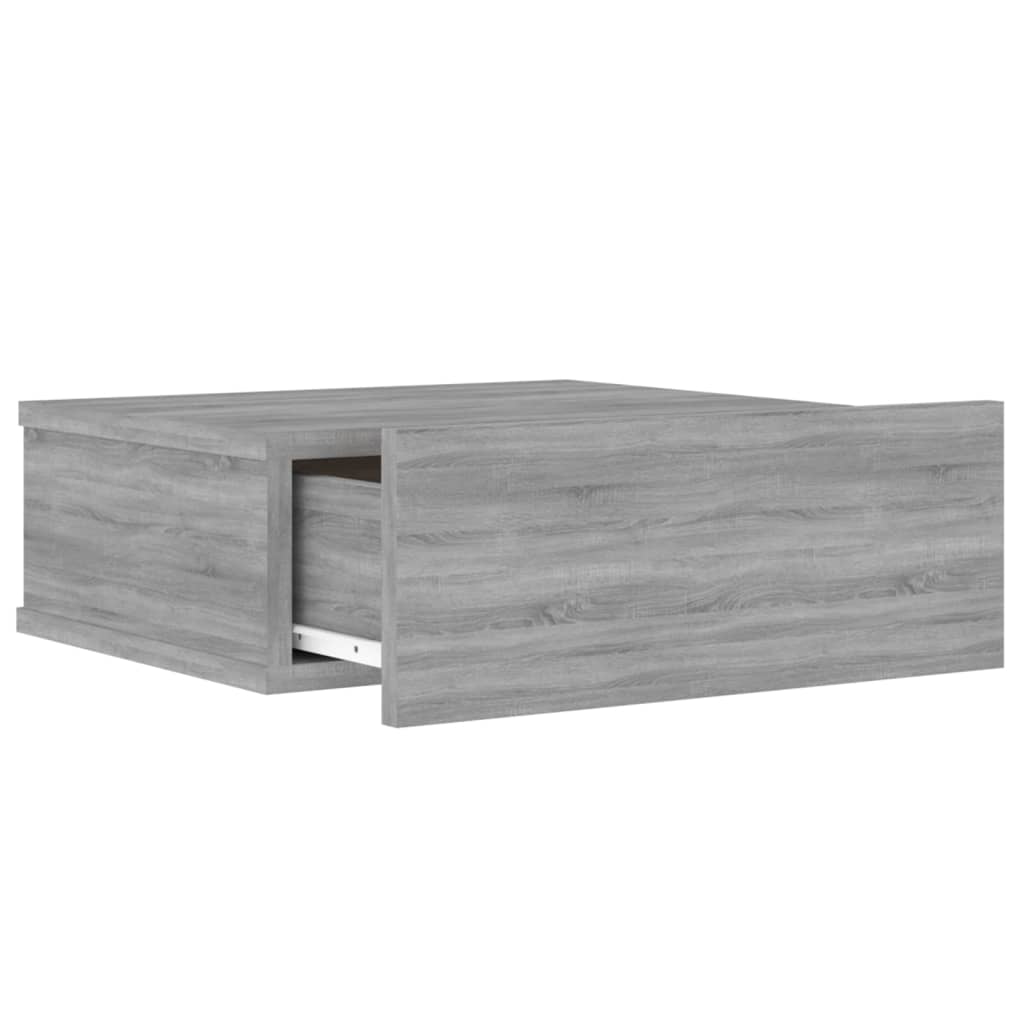 Mesita de noche flotante madera contrachapada gris 40x30x15cm - Imagen 7
