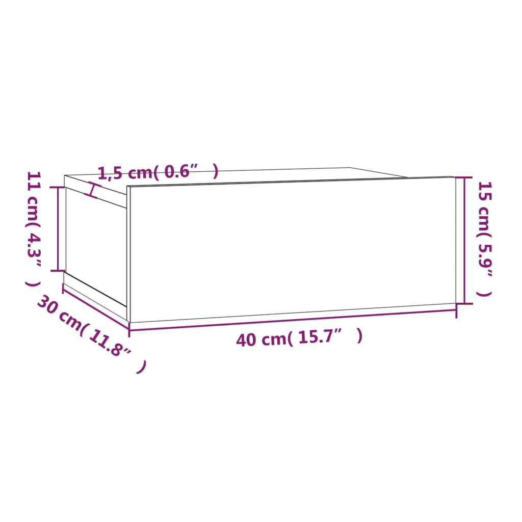 Mesita de noche flotante madera contrachapada gris 40x30x15cm - Imagen 10