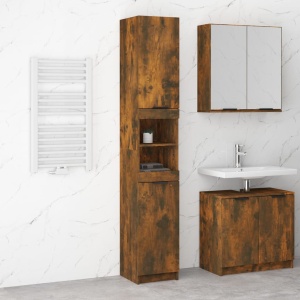 Armario de baño madera ingeniería roble ahumado 32x34x188,5 cm