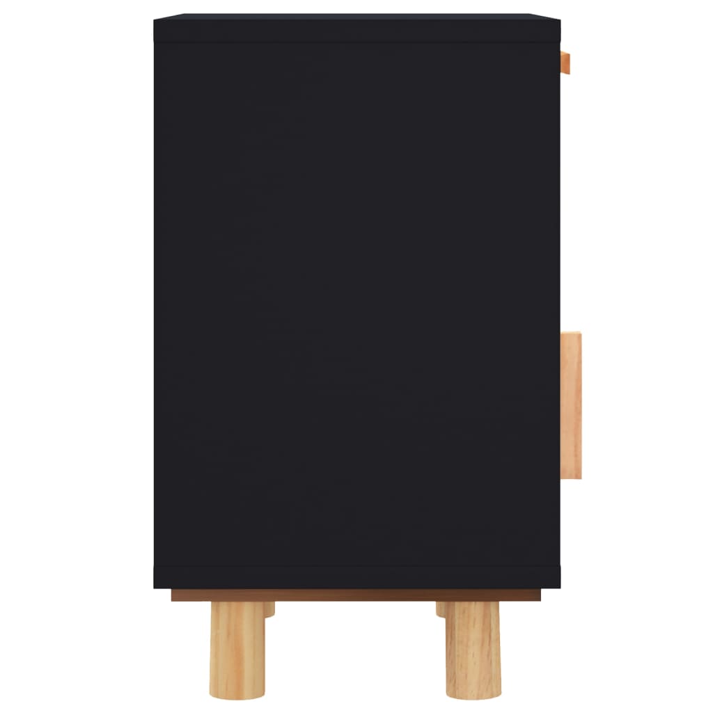 Mesita de noche madera maciza pino negra y ratán natural - Imagen 6