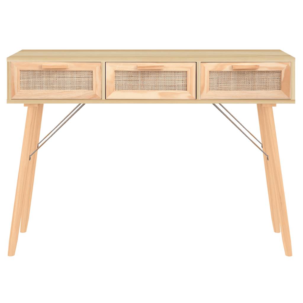 Mesa consola madera pino maciza ratán natural 105x30x75 cm - Imagen 5