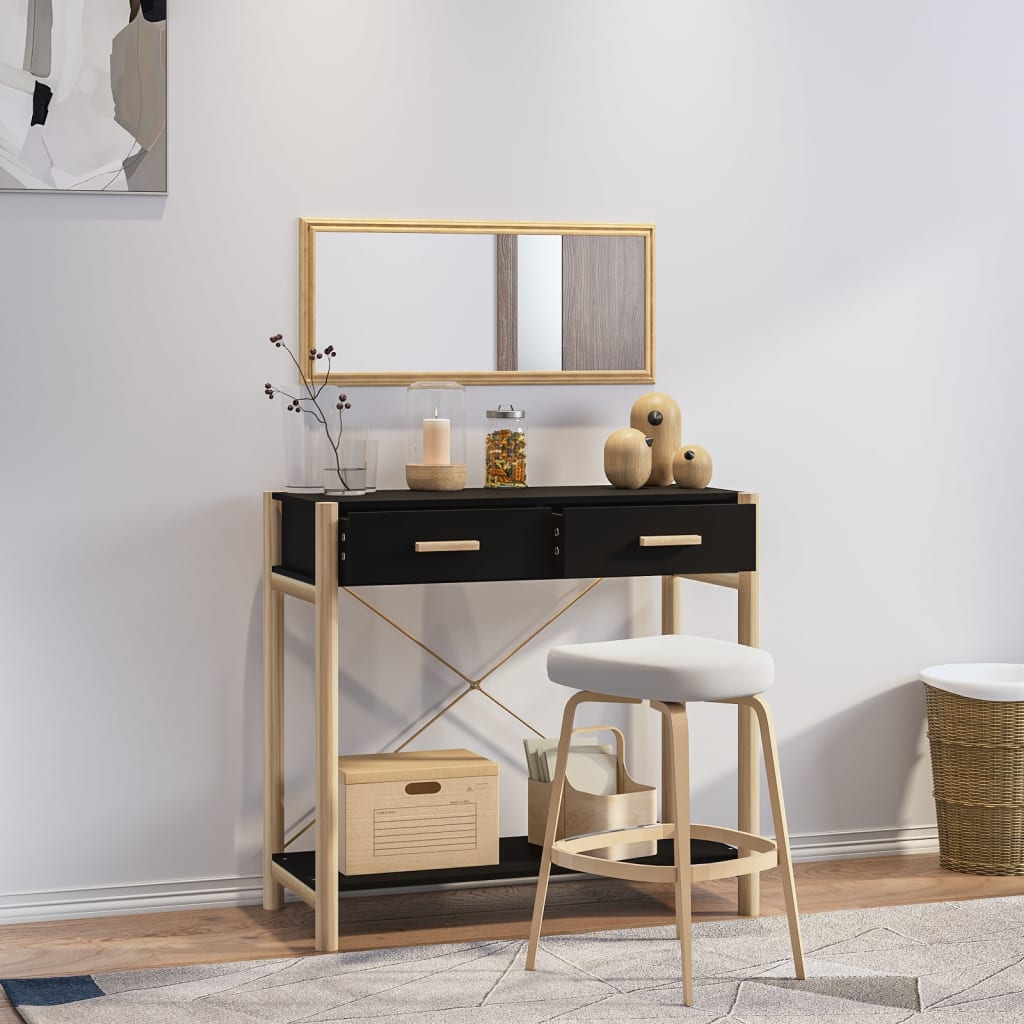 Mesa consola de madera contrachapada negro 82x38x75 cm - Imagen 3