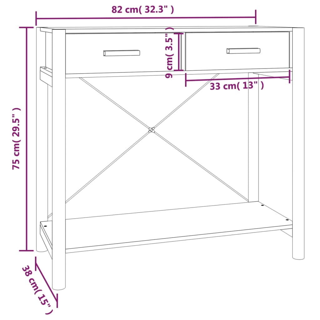 Mesa consola de madera contrachapada negro 82x38x75 cm - Imagen 11