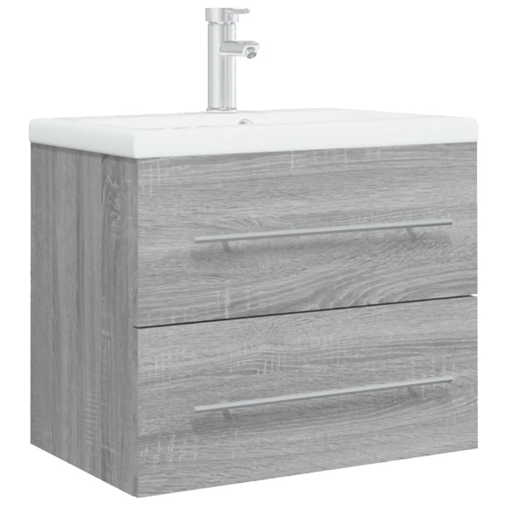 Mueble de baño con lavabo madera contrachapada gris Sonoma - Imagen 4
