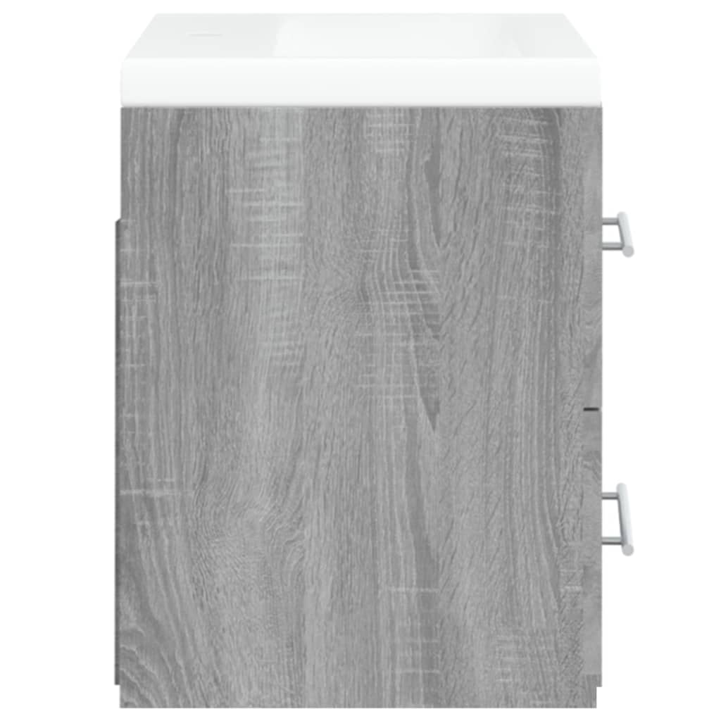 Mueble de baño con lavabo madera contrachapada gris Sonoma - Imagen 6