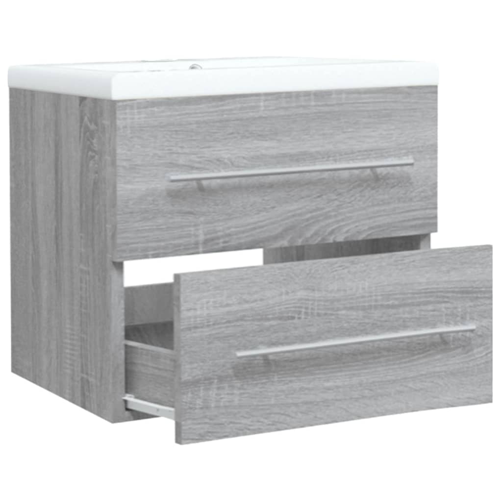 Mueble de baño con lavabo madera contrachapada gris Sonoma - Imagen 7