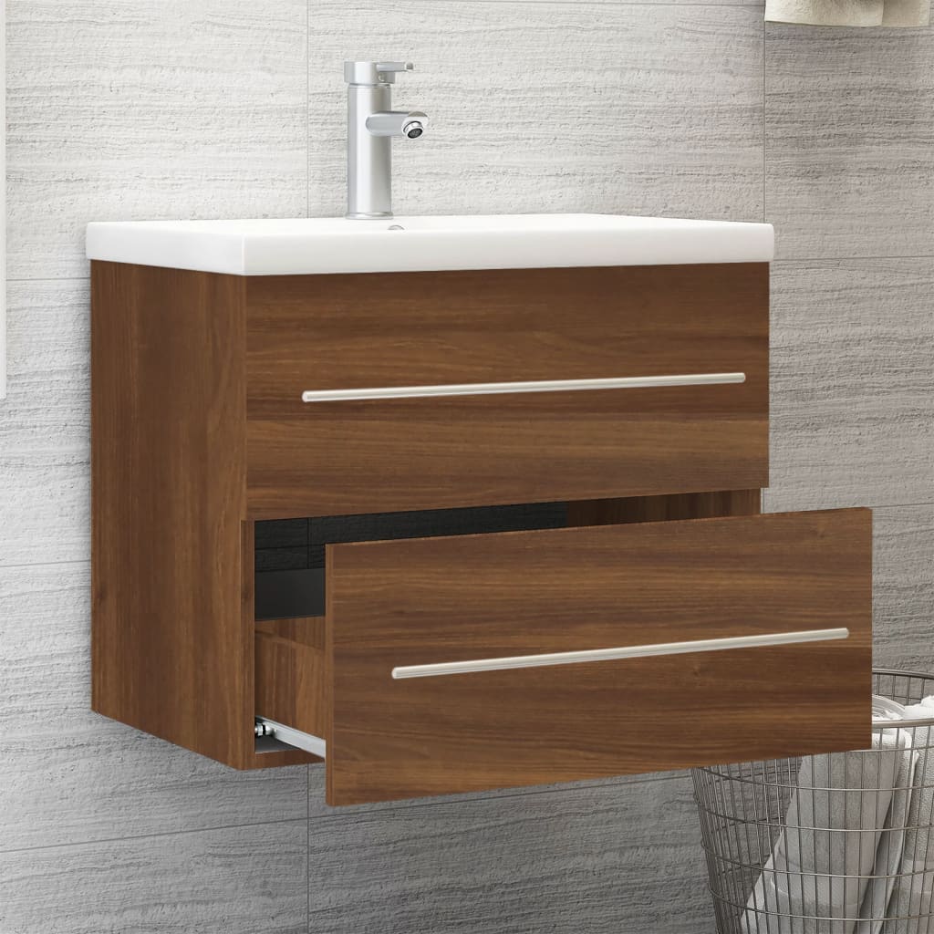 Mueble de baño con lavabo madera contrachapada marrón roble - Imagen 3