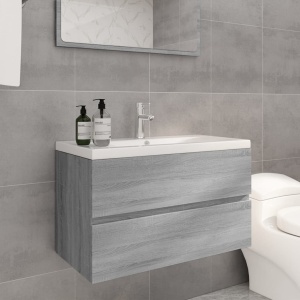 Mueble de baño con lavabo madera contrachapada gris Sonoma