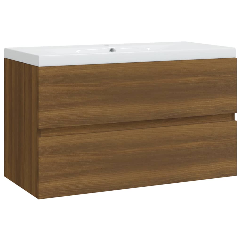 Mueble de baño con lavabo madera contrachapada marrón roble - Imagen 2
