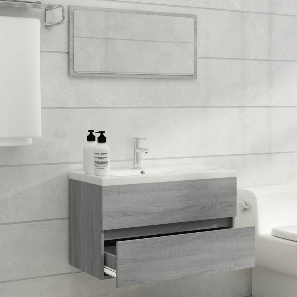 Mueble de baño con lavabo madera contrachapada gris Sonoma - Imagen 3