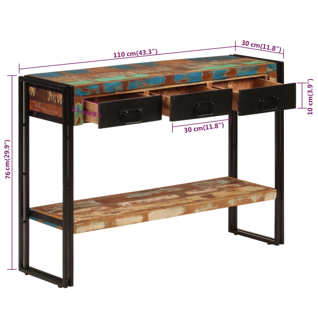 Mesa consola madera maciza reciclada 110x30x76 cm - Imagen 7