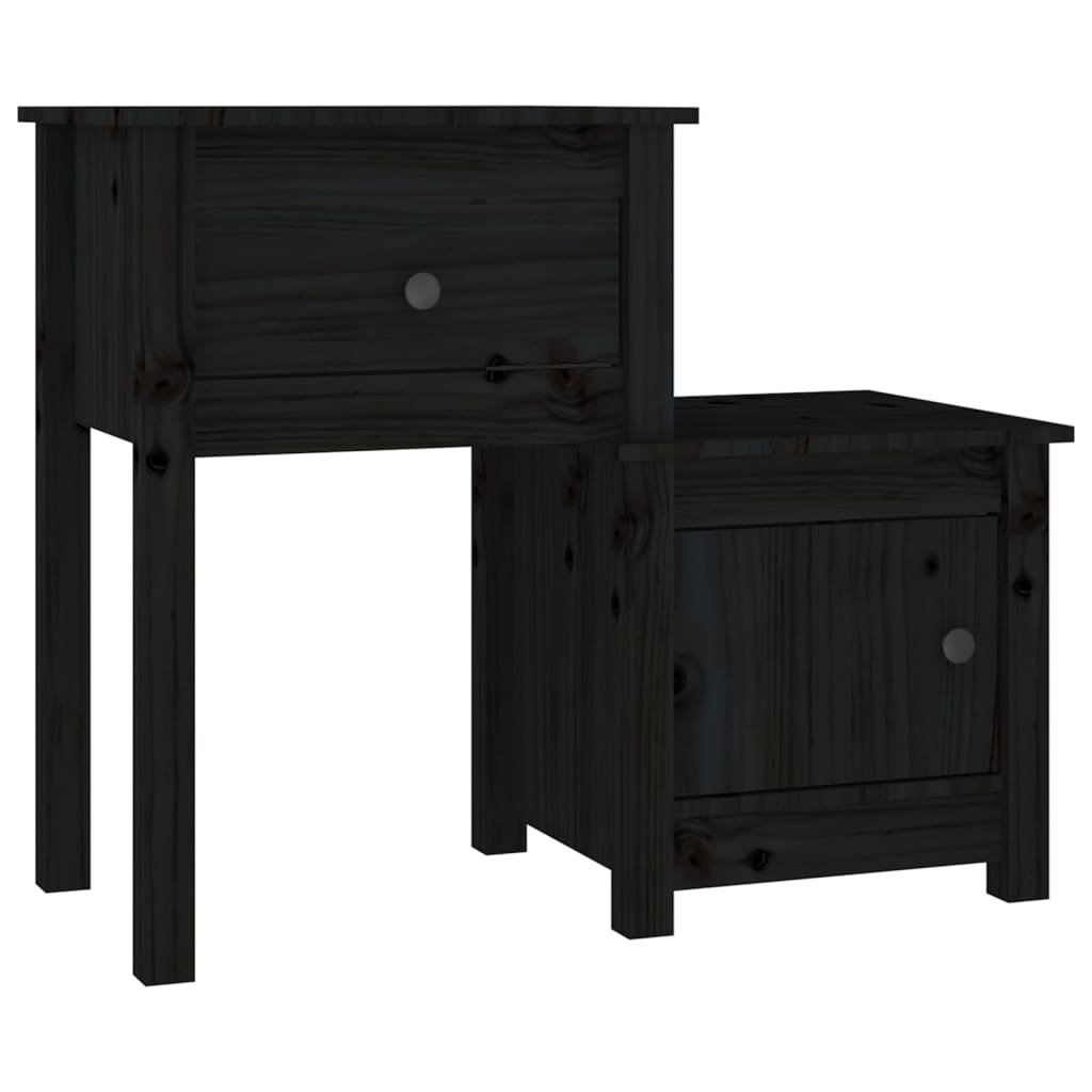 Mesita de noche madera maciza de pino negro 79,5x38x65,5 cm - Imagen 2