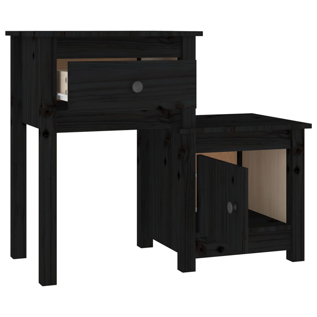 Mesita de noche madera maciza de pino negro 79,5x38x65,5 cm - Imagen 3
