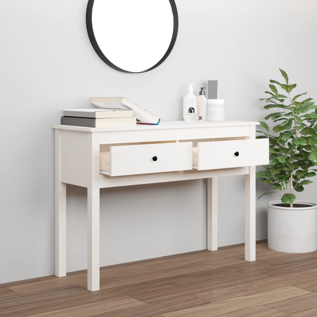 Mesa consola de madera maciza de pino blanco 100x35x75 cm - Imagen 3