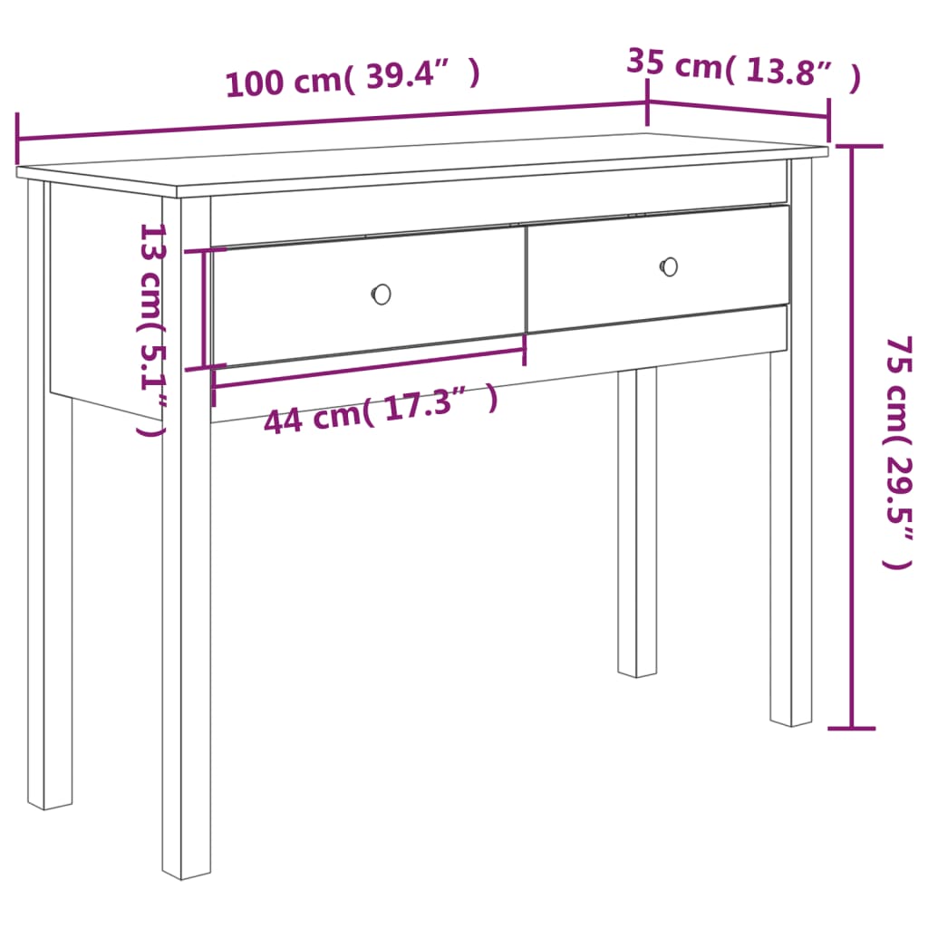 Mesa consola de madera maciza de pino blanco 100x35x75 cm - Imagen 10