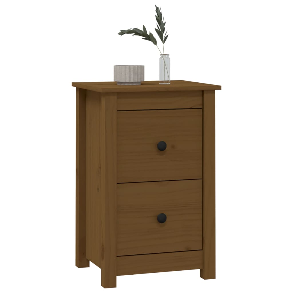 Mesita de noche madera maciza de pino marrón miel 40x35x61,5 cm - Imagen 7