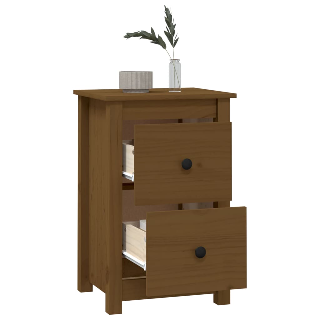 Mesita de noche madera maciza de pino marrón miel 40x35x61,5 cm - Imagen 8