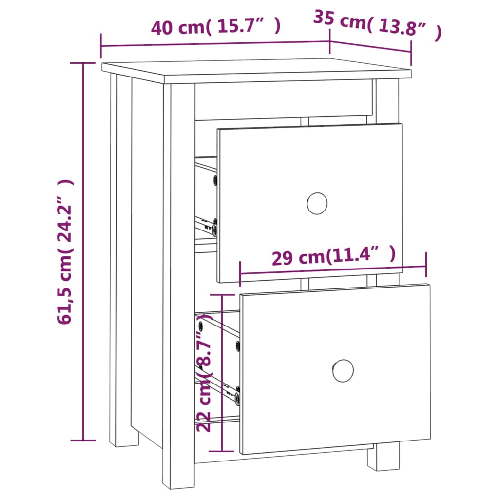 Mesita de noche madera maciza de pino marrón miel 40x35x61,5 cm - Imagen 10