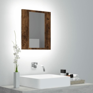 Armario de baño con espejo LED madera roble ahumado 40x12x45 cm