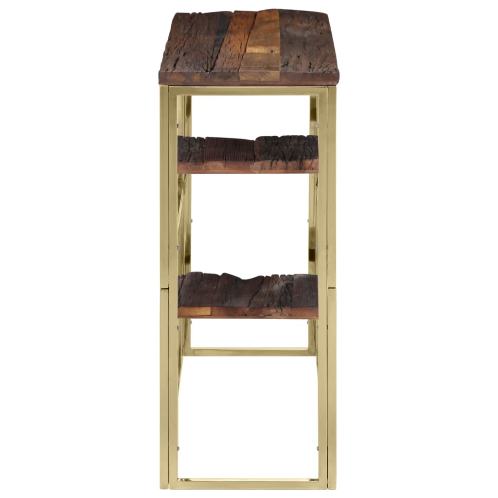 Mesa consola acero inoxidable madera maciza traviesa dorado - Imagen 3
