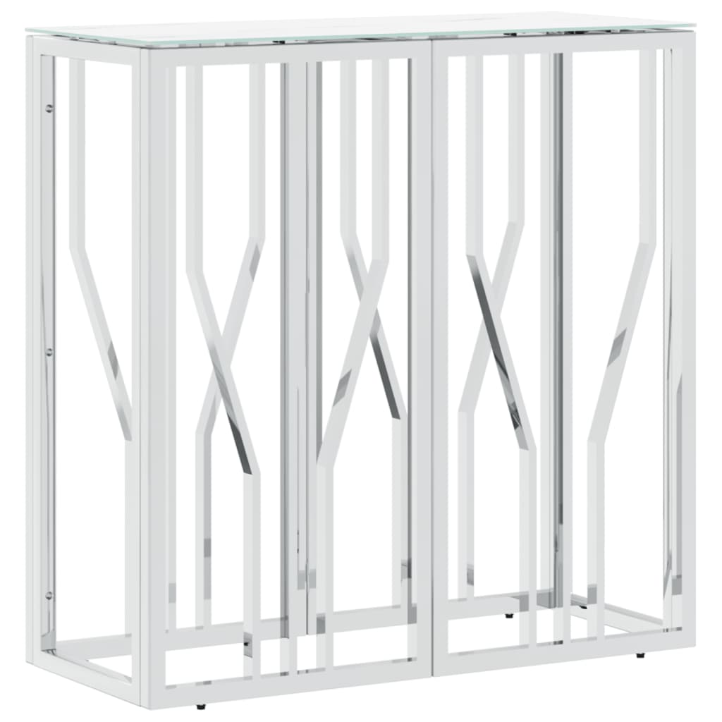 Mesa consola de acero inoxidable y vidrio plateada 70x30x70 cm - Imagen 2