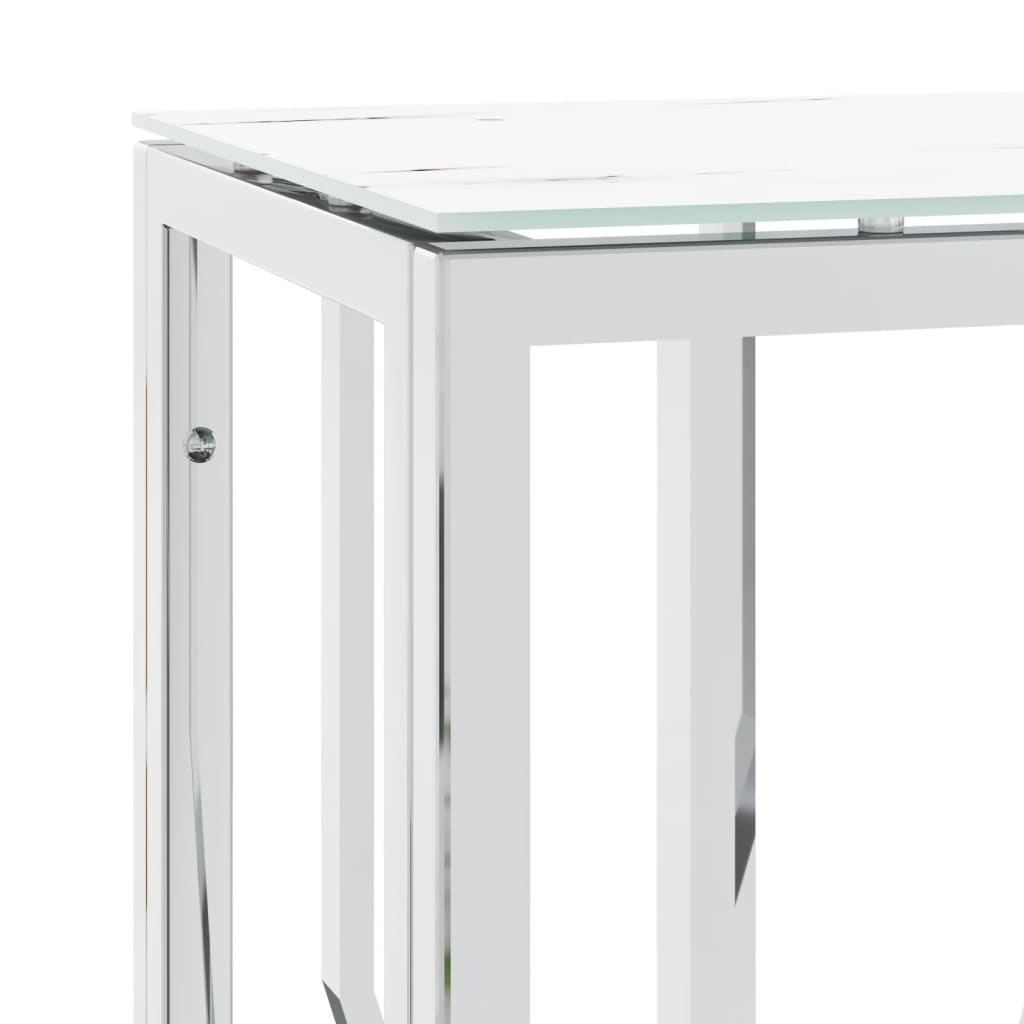 Mesa consola de acero inoxidable y vidrio plateada 70x30x70 cm - Imagen 5