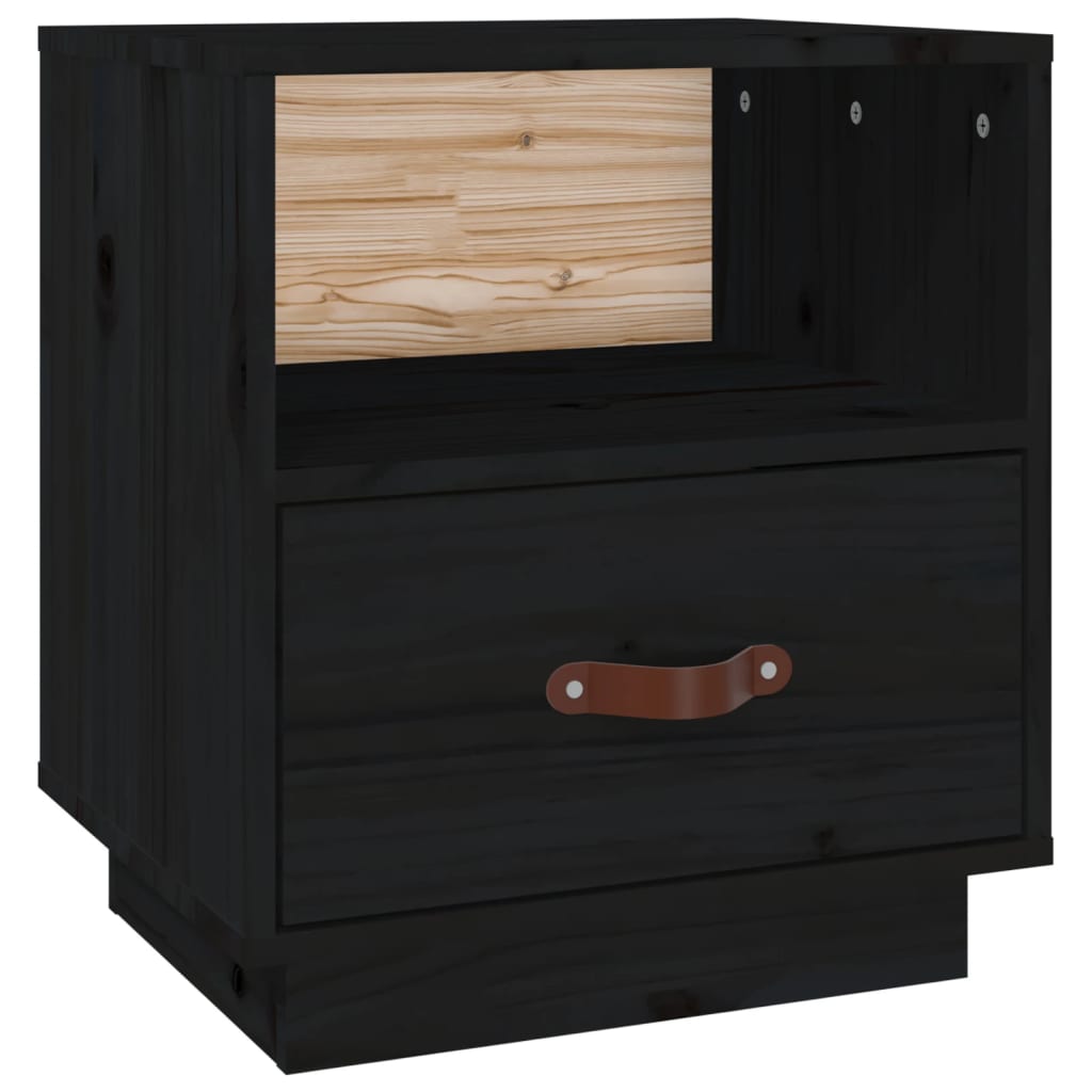 Mesita de noche madera maciza de pino negro 40x34x45 cm - Imagen 2
