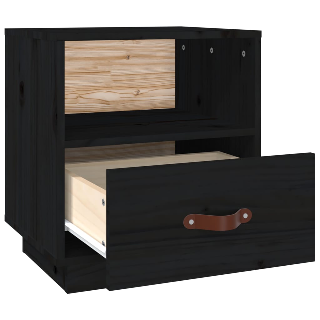Mesita de noche madera maciza de pino negro 40x34x45 cm - Imagen 7