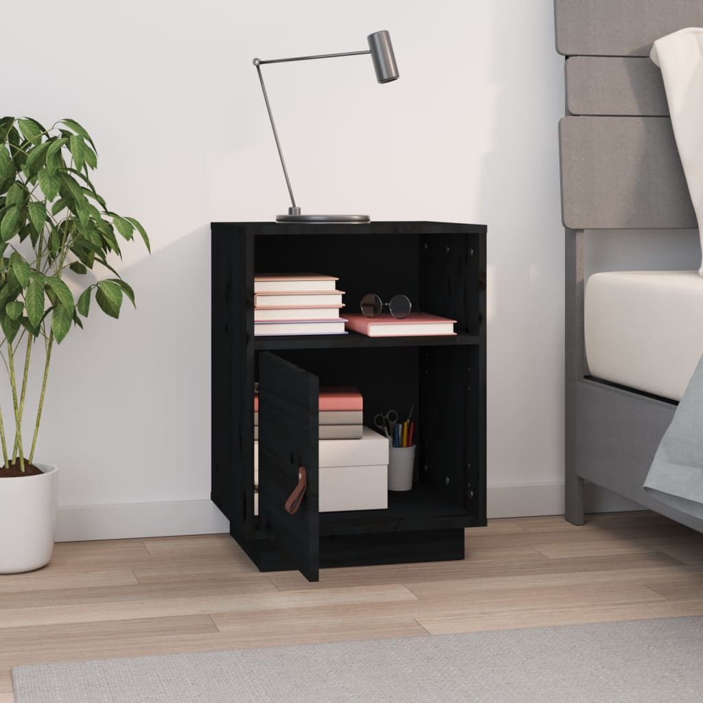 Mesita de noche madera maciza de pino negro 40x34x55 cm - Imagen 3
