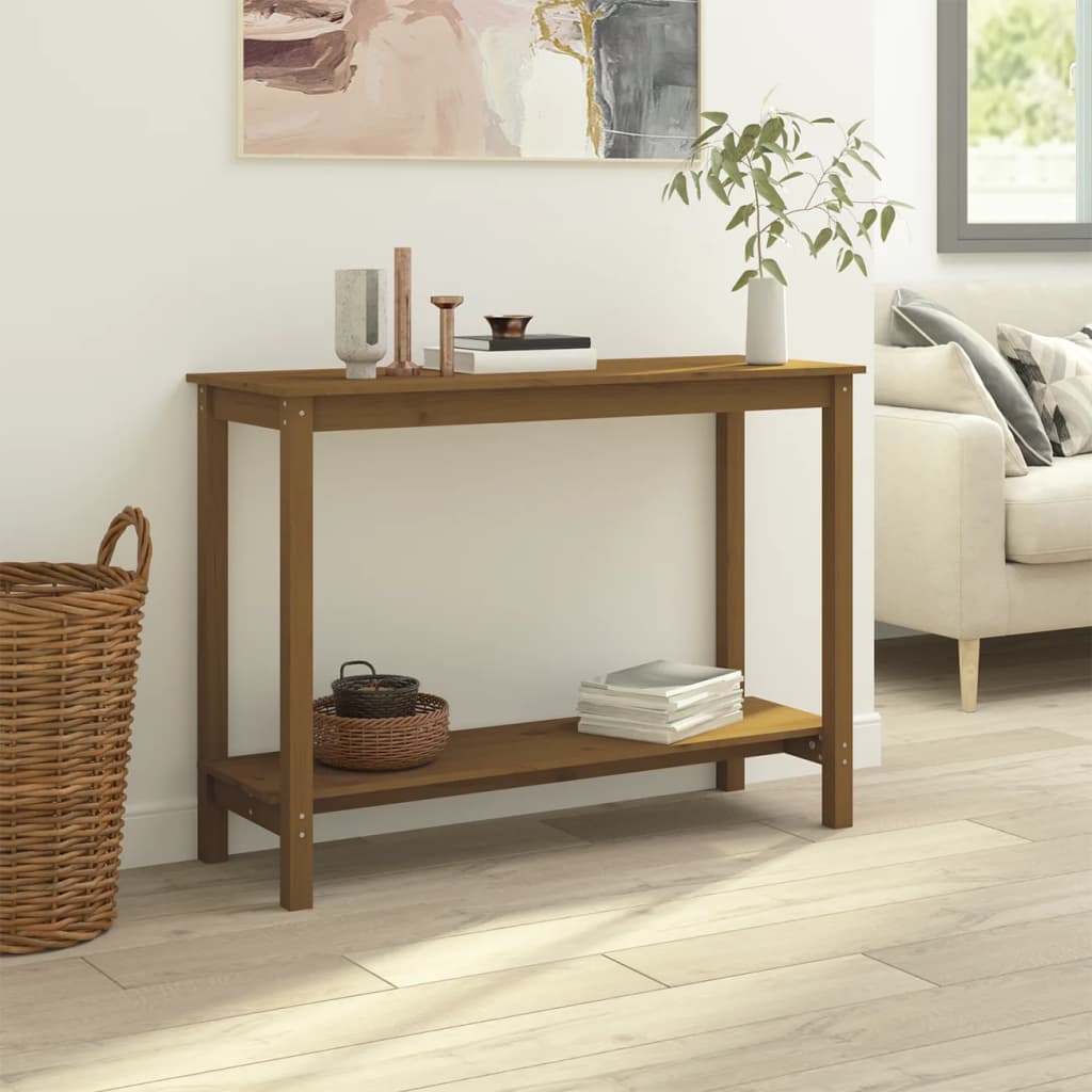 Mesa consola de madera maciza de pino marrón miel 110x40x80 cm - Imagen 5
