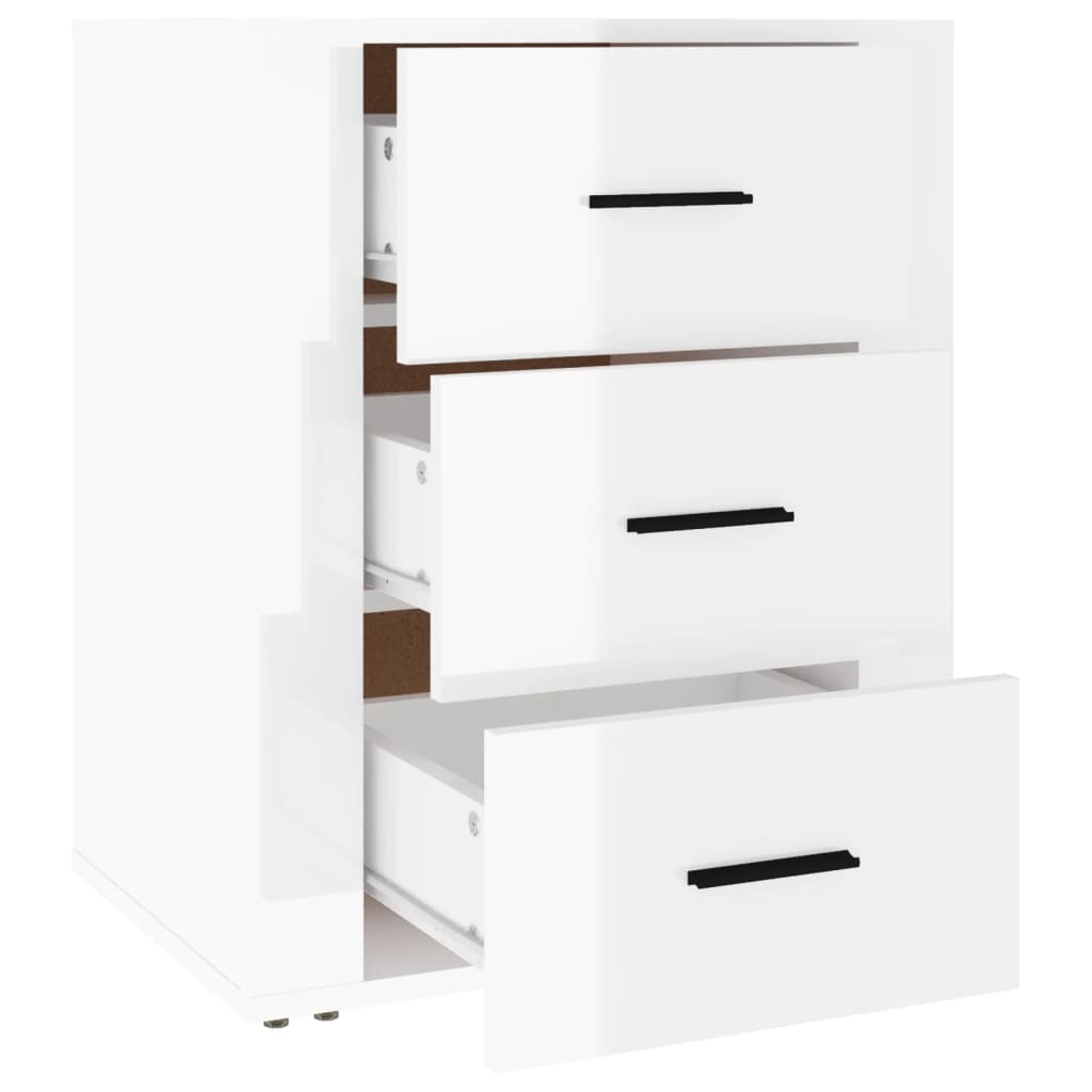 Mesita de noche madera contrachapada blanco brillo 50x36x60 cm - Imagen 7