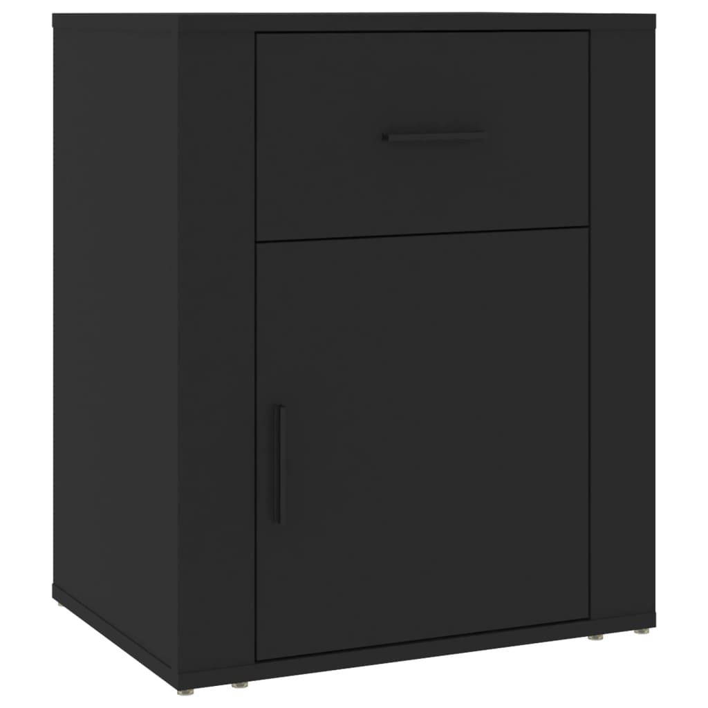 Mesita de noche madera contrachapada negro 50x36x60 cm - Imagen 2