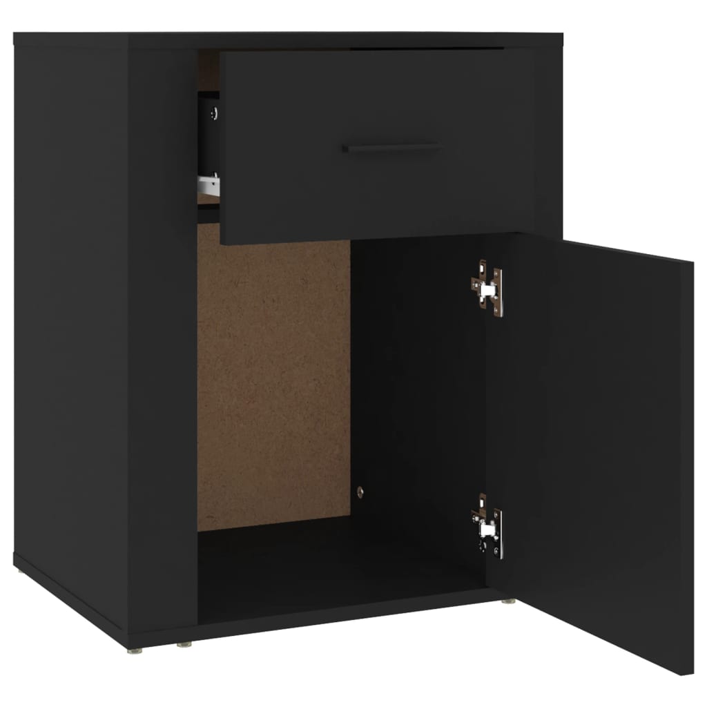 Mesita de noche madera contrachapada negro 50x36x60 cm - Imagen 7