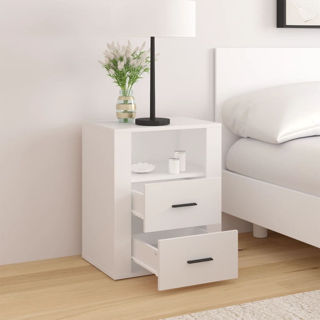 Mesita de noche madera contrachapada blanco 50x36x60 cm - Imagen 3