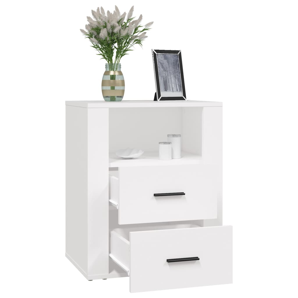Mesita de noche madera contrachapada blanco 50x36x60 cm - Imagen 5