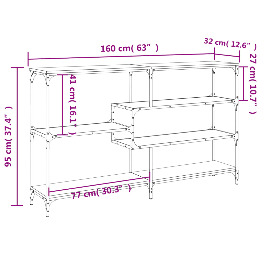 Mesa consola madera de ingeniería marrón roble 160x32x95 cm - Imagen 9