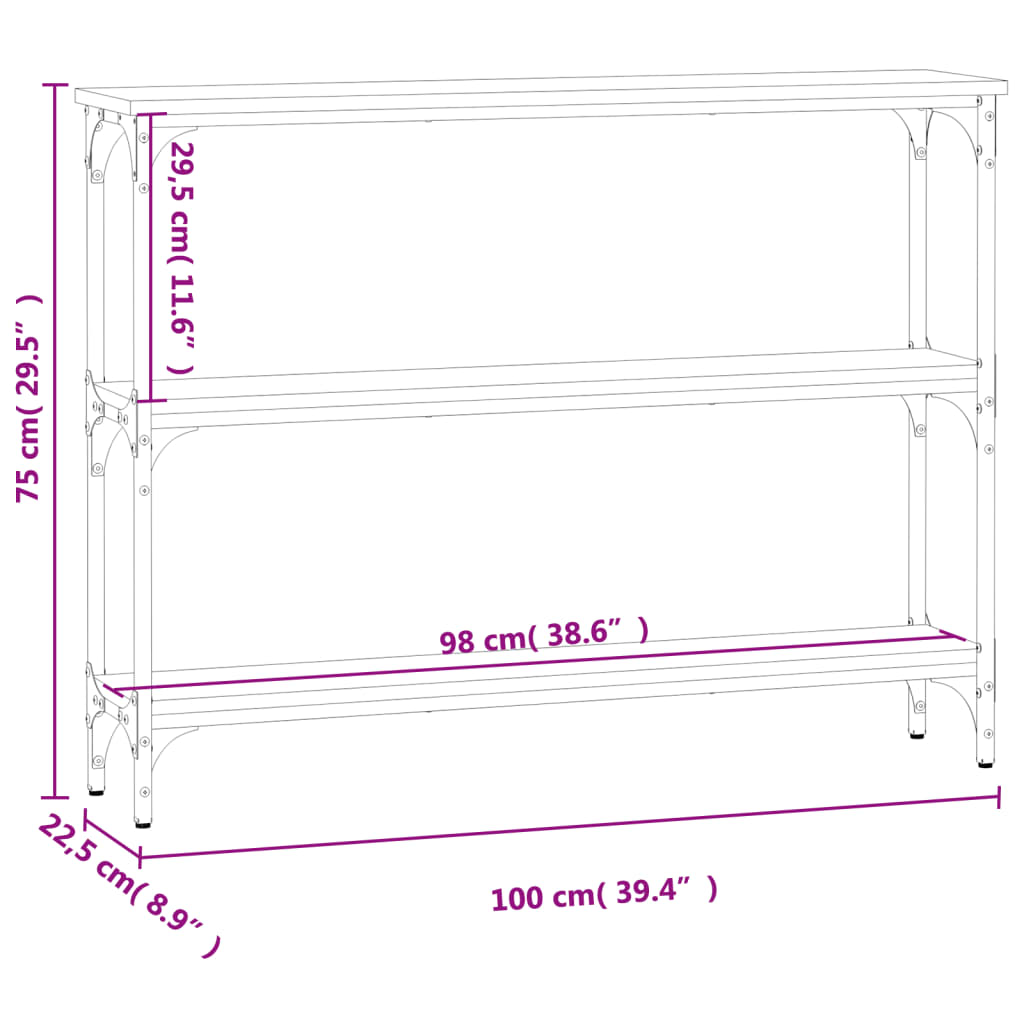 Mesa consola madera de ingeniería negra 100x22,5x75 cm - Imagen 9
